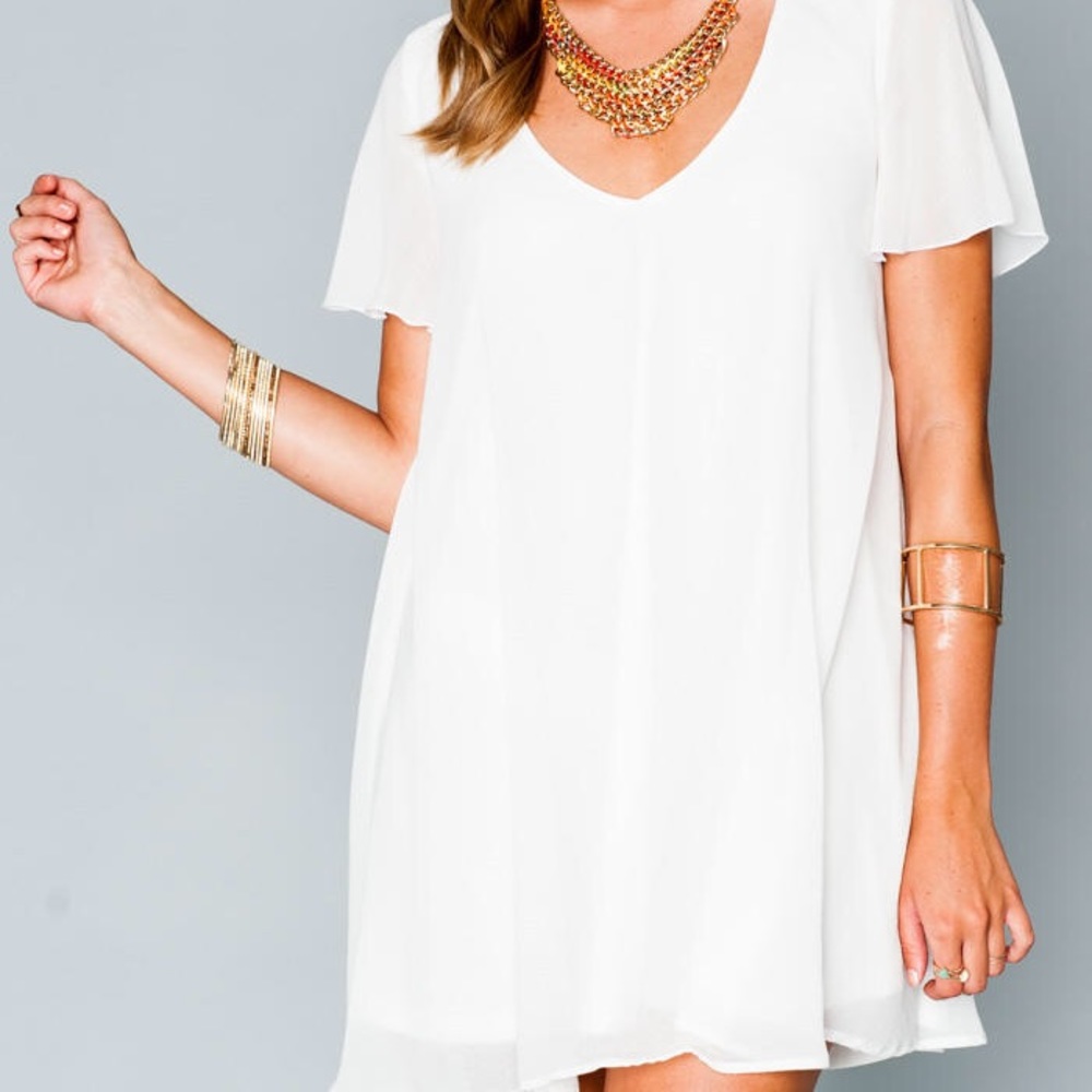 Off white flutter-sleeve dress